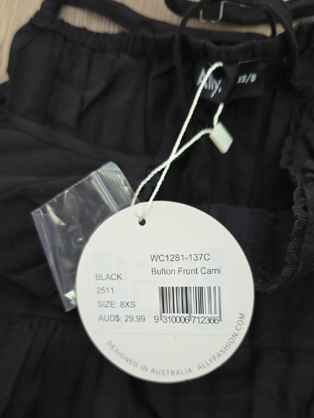 Nwt Ally Black Spaghetti Strap Button-Front Cami — image 2 of 3